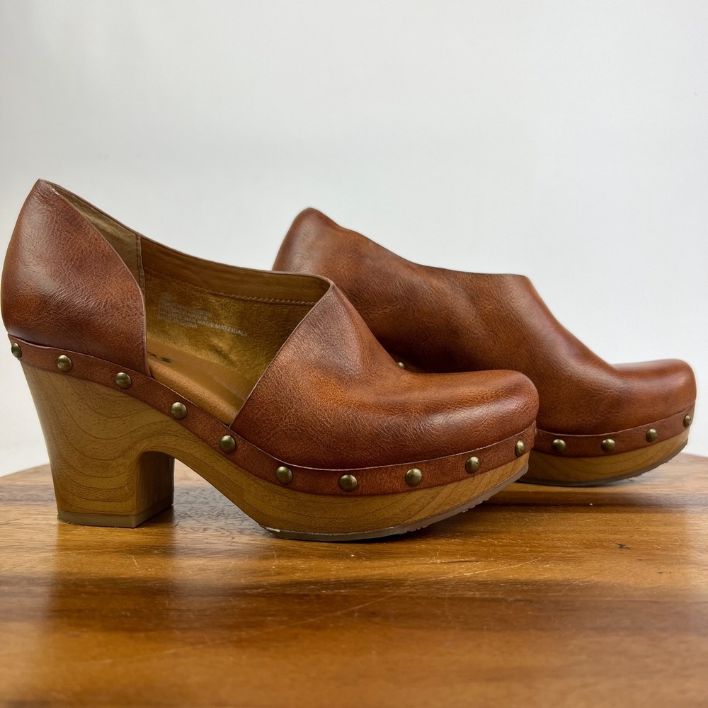 Womens Korks Arielle D'Orsay Faux Leather Brown‎ Heeled Clogs Booties Size 6 M
